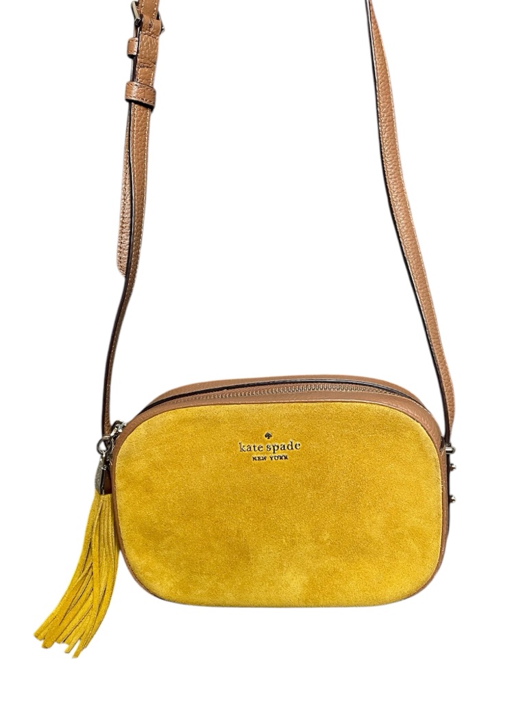 Kate Spade Yellow Suede Brown Leather Kourtney Camera Adjustable Crossbody Bag